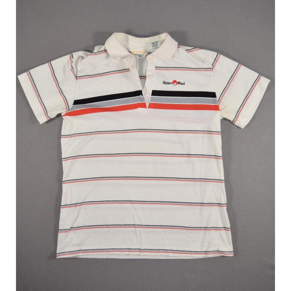 Vintage Quantum Wailea Maui Golf Polo Shirt Mens Small Striped 80s Hawaii White